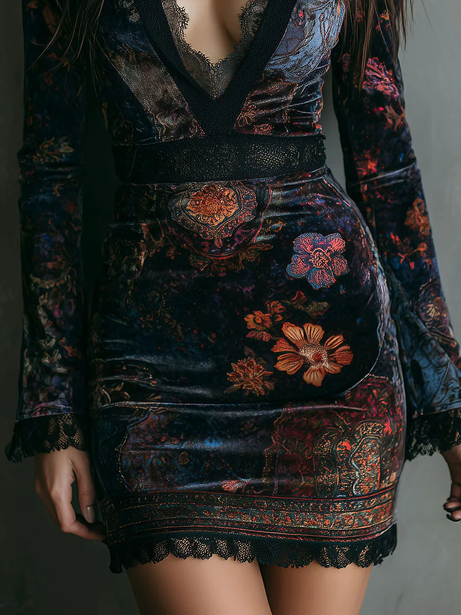 Vestido mini de terciopelo floral