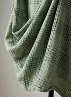 Women's Retro Casual Plaid Print Cotton Linen Shirt Long Sleeve Midi Dress ZMZ2304E8ZJY