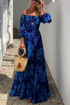 Luna | Vestido Maxi Floral con Mangas Descubiertas