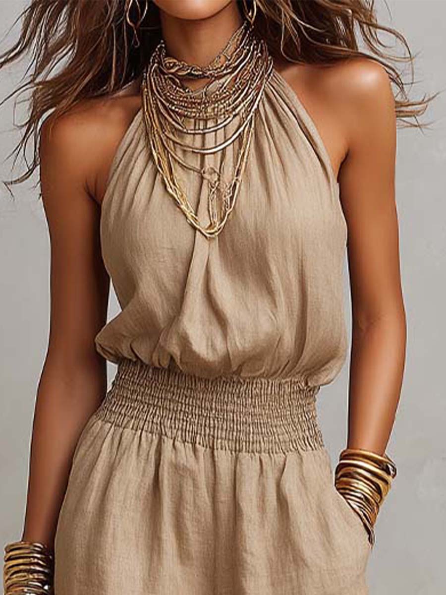 Marta · Mono Halter de Lino con Cintura Fruncida