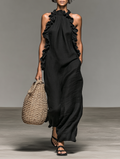 Vega · Vestido Maxi Lino sin Mangas con Volantes