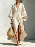 Candela - Vestido Caftan de Lino - Albaricoque - frontal