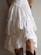 Renata · Vestido Midi Corsé con Volantes y Encaje