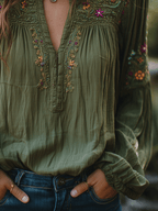 Manuela · Camisa bordada con flores bohemias