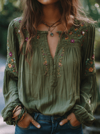 Manuela · Camisa bordada con flores bohemias