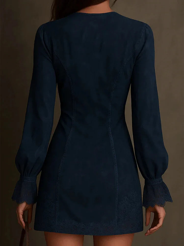 Giulia.Vestido mini efecto ante con encaje