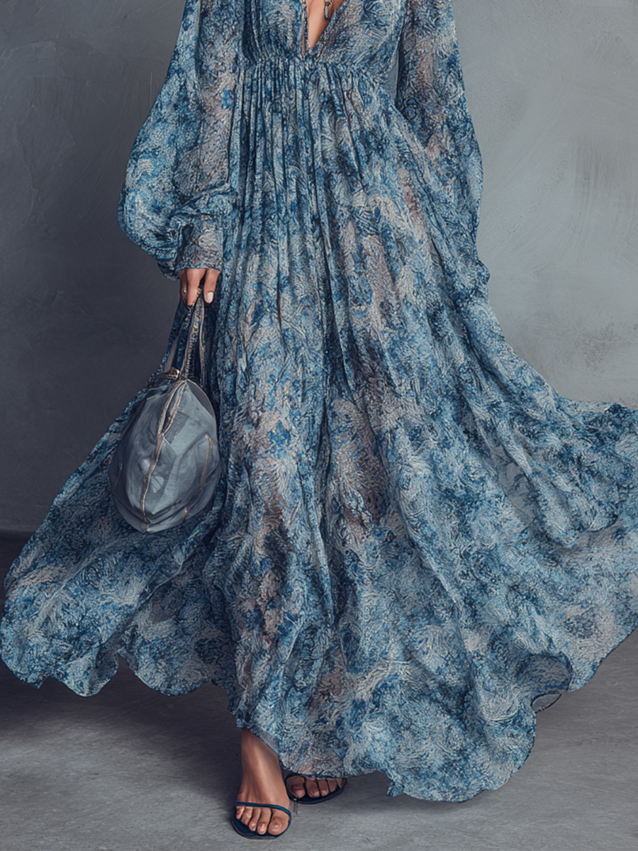 Marisol · Vestido Maxi Boho Floral Azul