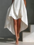 Blanca · Vestido Midi de Lino con Bajo Asimétrico