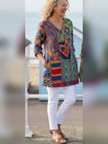 Milagros blusa larga boho multicolor con bolsillos