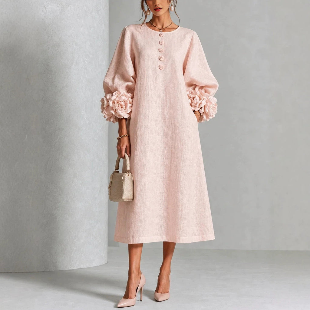 Rosario · Vestido Midi Floral con Puños Bordados