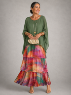 Lara · Vestido Maxi de Gasa con Manga Capa