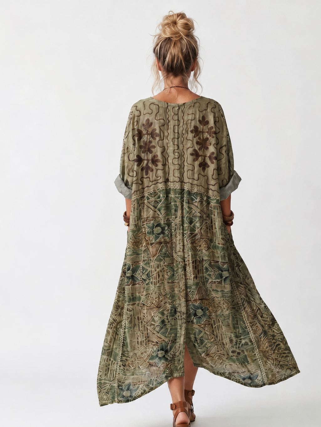 Aleta | Button Front Embroidered Oversized Pocket Midi Dress