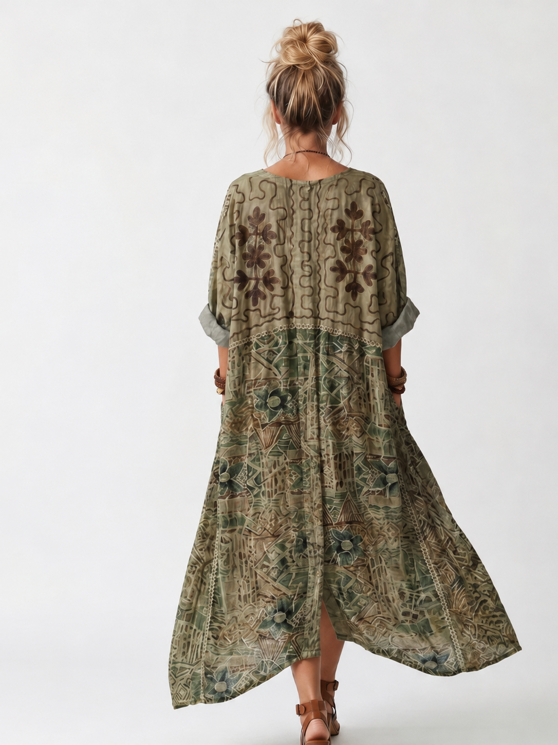 Aleta | Button Front Embroidered Oversized Pocket Midi Dress
