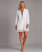 Elvira · Vestido Camisero Mini con Calado Bohemio