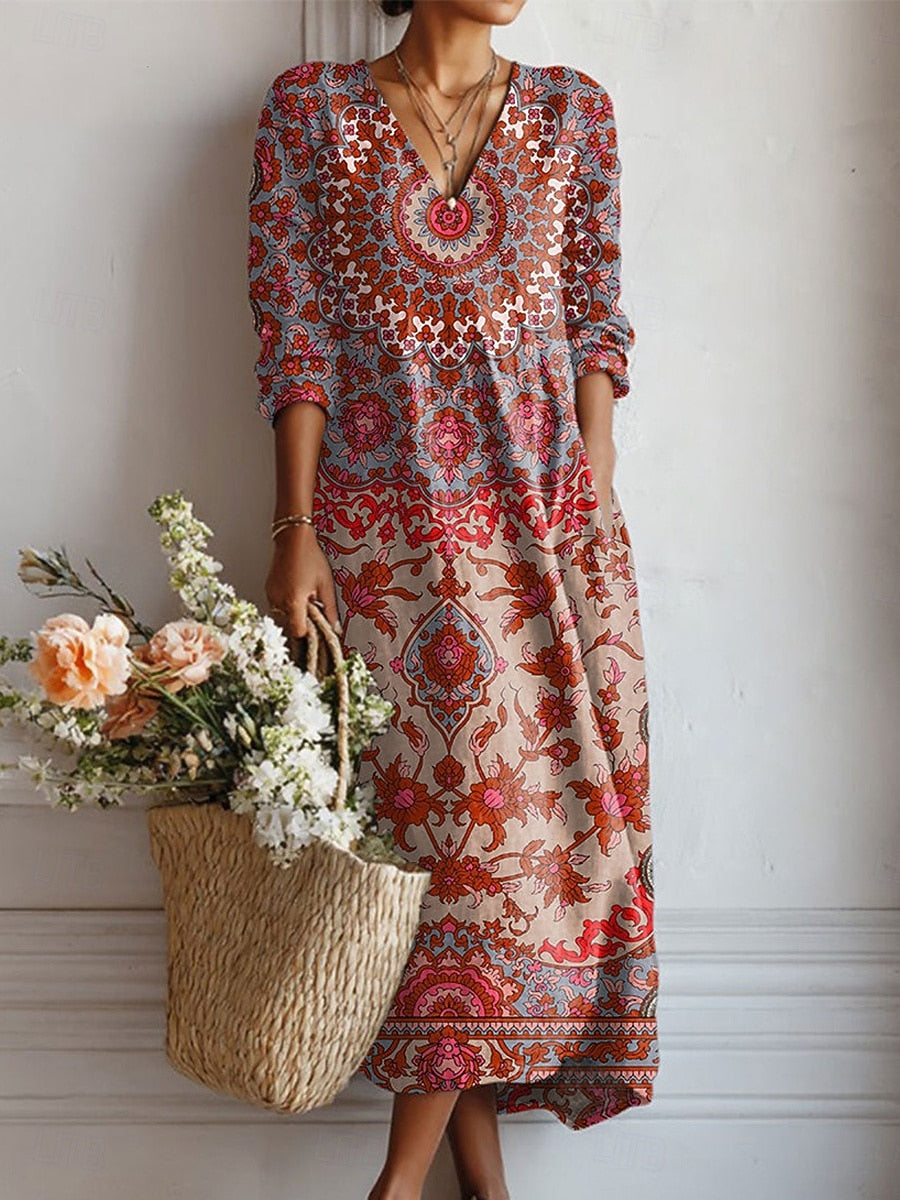 Gabrielle | Vestido Largo Medallón Vintage Terracota