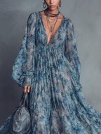 Marisol · Vestido Maxi Boho Floral Azul