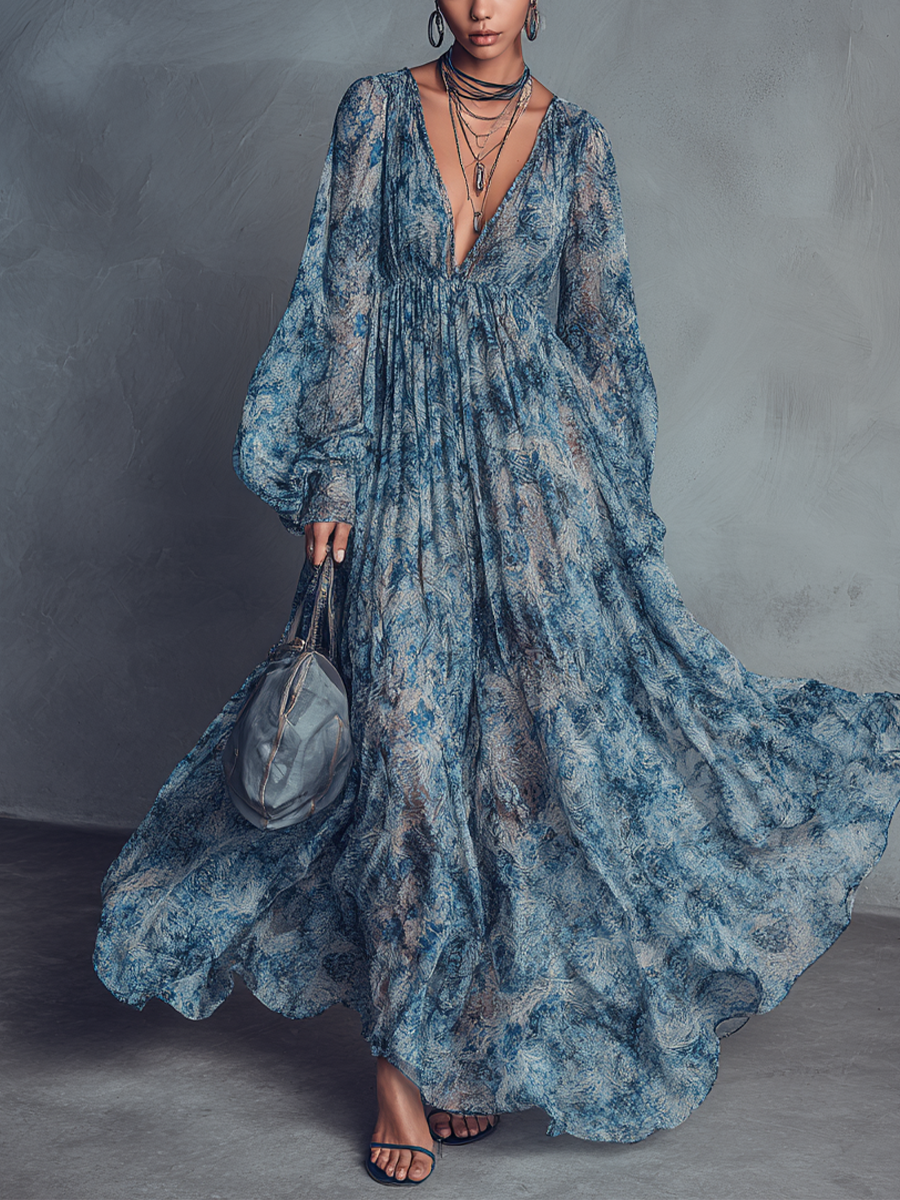 Marisol · Vestido Maxi Boho Floral Azul