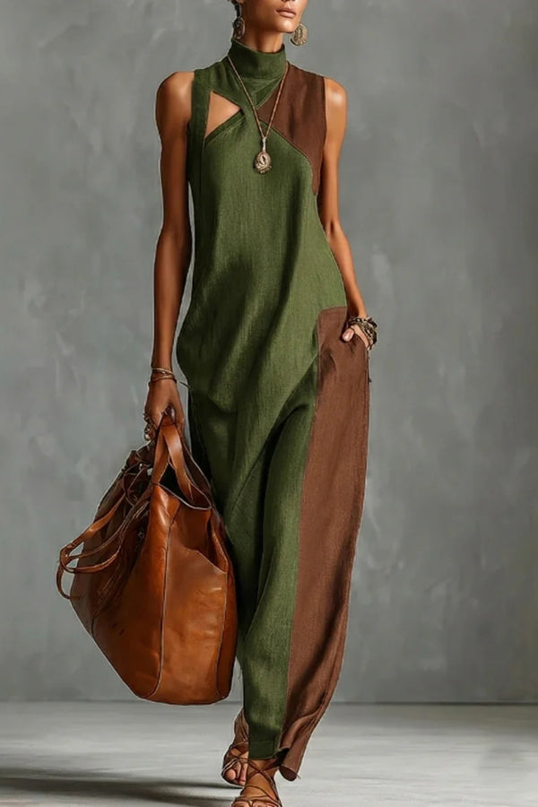 Elena · Vestido Maxi Cuello Alto Bicolor