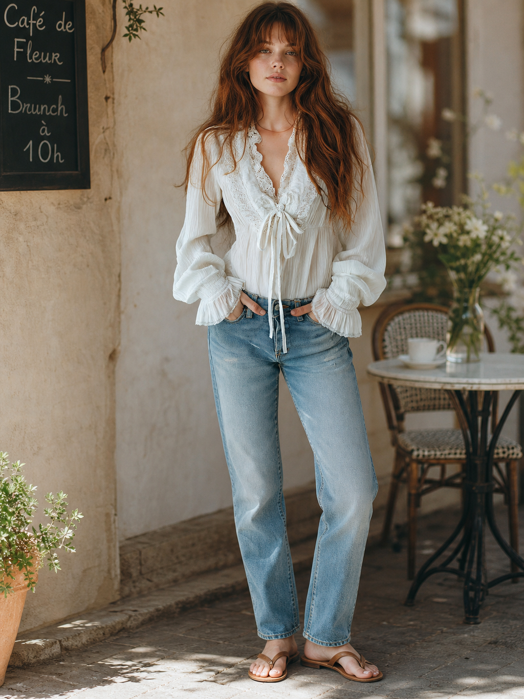 Aitana · Blusa Boho Blanca con Encaje y Volantes