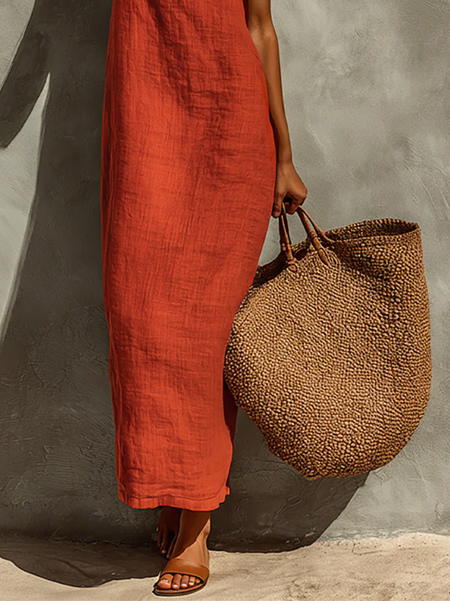 Vestido Rojo de Algodón con Tirantes Finos y Escote Cuadrado - Boho Resort