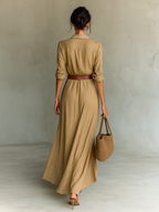 Amara · Vestido Maxi Cruzado Manga Larga con Cinturón