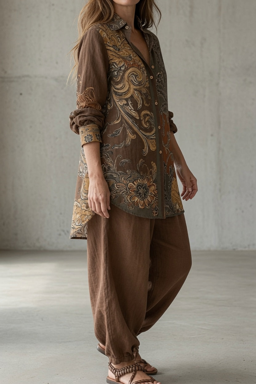 Araceli · Conjunto Camisa Estampada y Pantalón Ancho