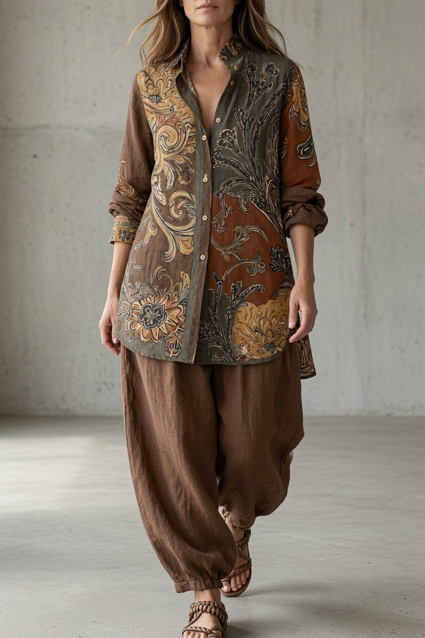 Araceli · Conjunto Camisa Estampada y Pantalón Ancho