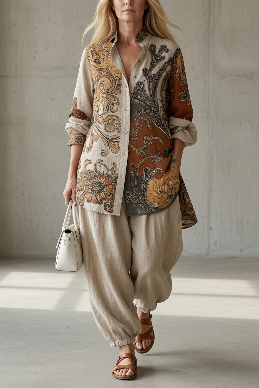 Araceli · Conjunto Camisa Estampada y Pantalón Ancho