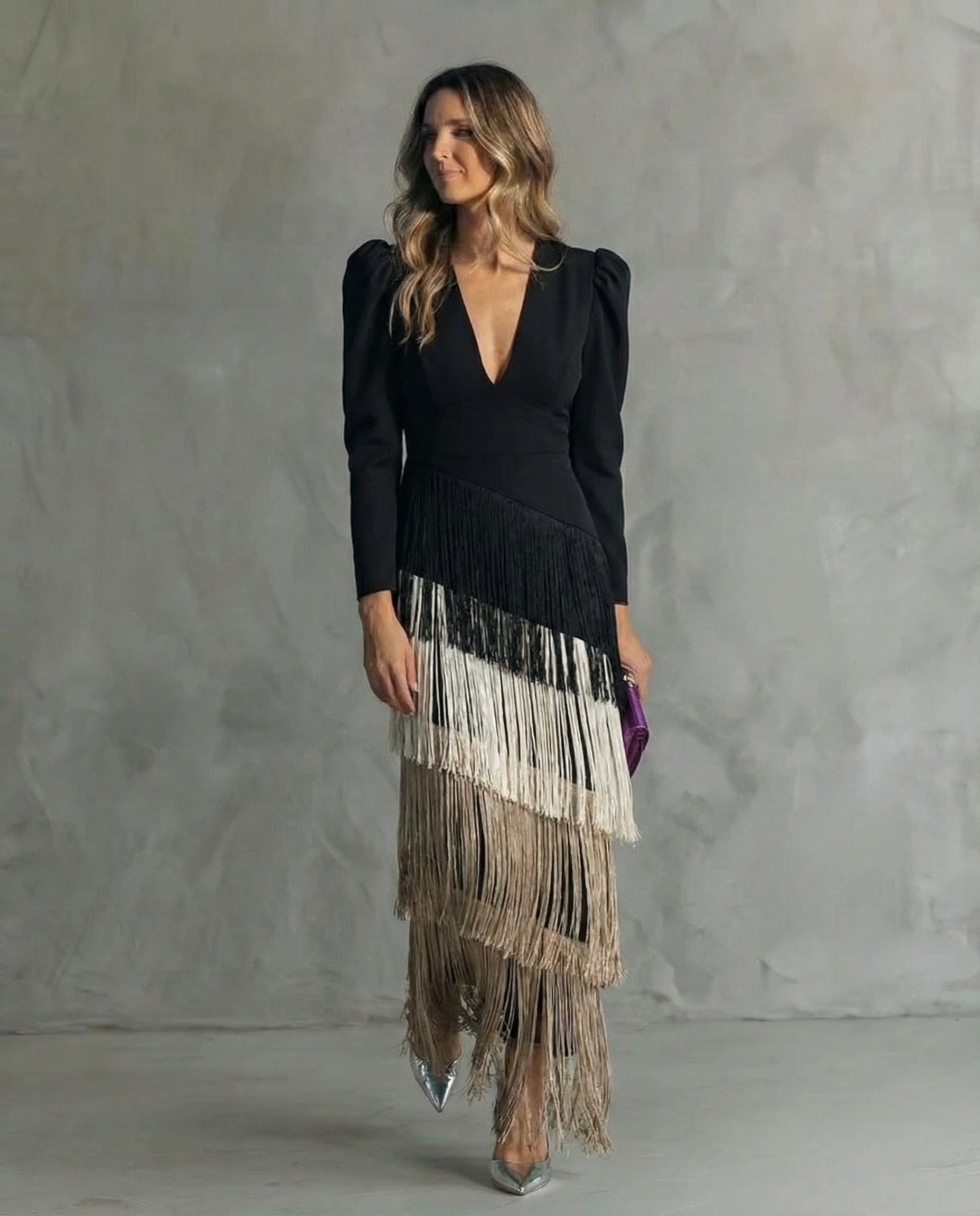 Clara | Elegante midi-jurk met franjes aan de mouwen