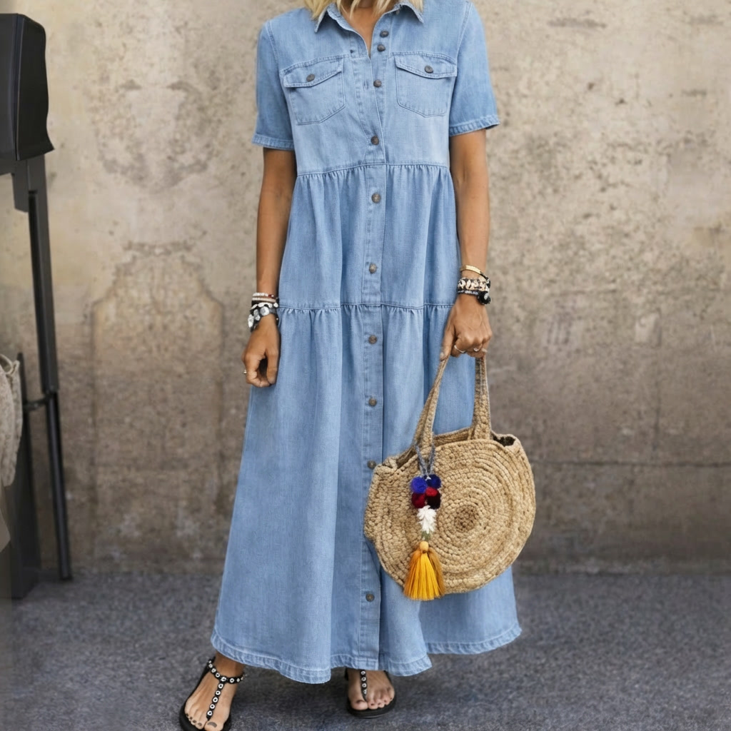 Vera · Vestido camisero efecto denim en azul claro