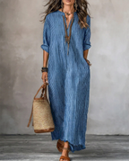 Petronila · Vestido Maxi de Rayas Manga Larga con Bolsillos