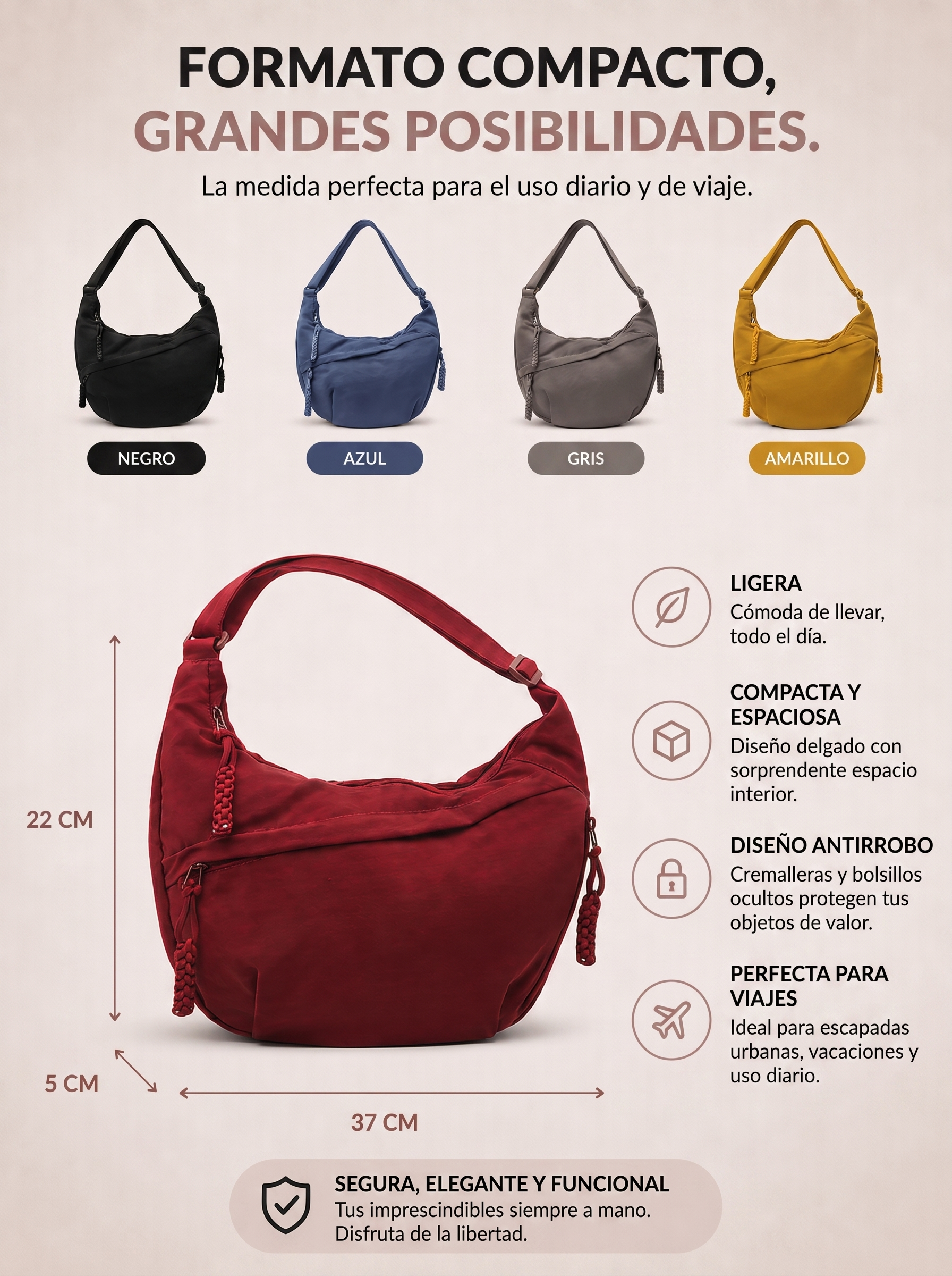 Bolso de hombro disponible en ocho colores