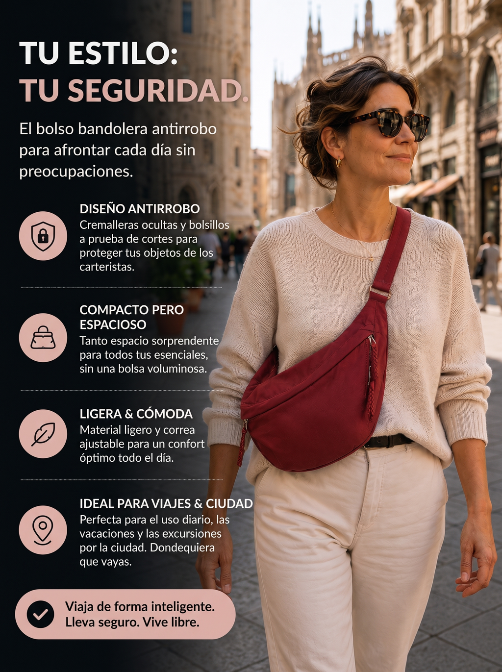 Carmela · Bolso de Hombro Burdeos — características