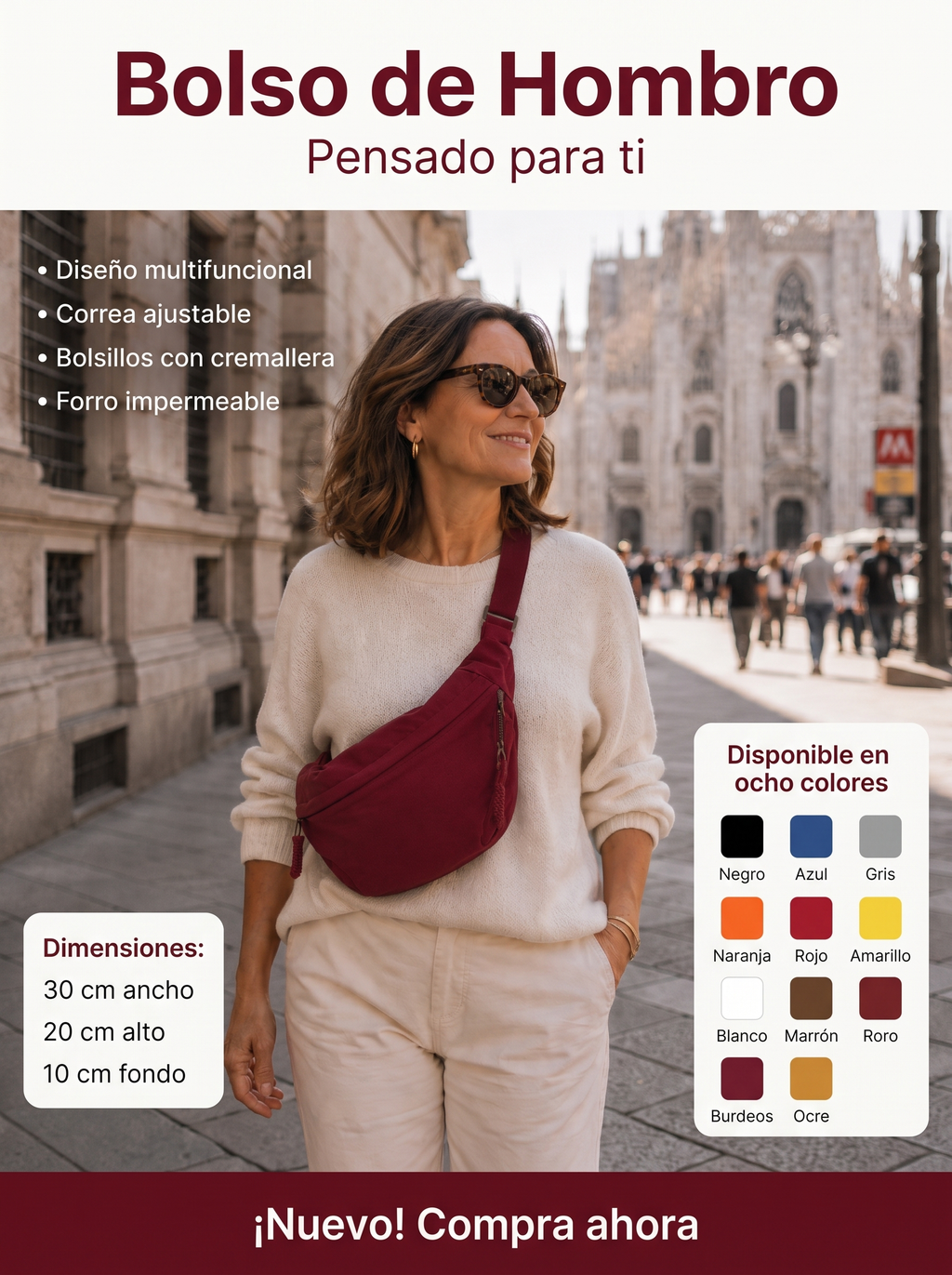 Carmela · Bolso de Hombro Burdeos — detalles