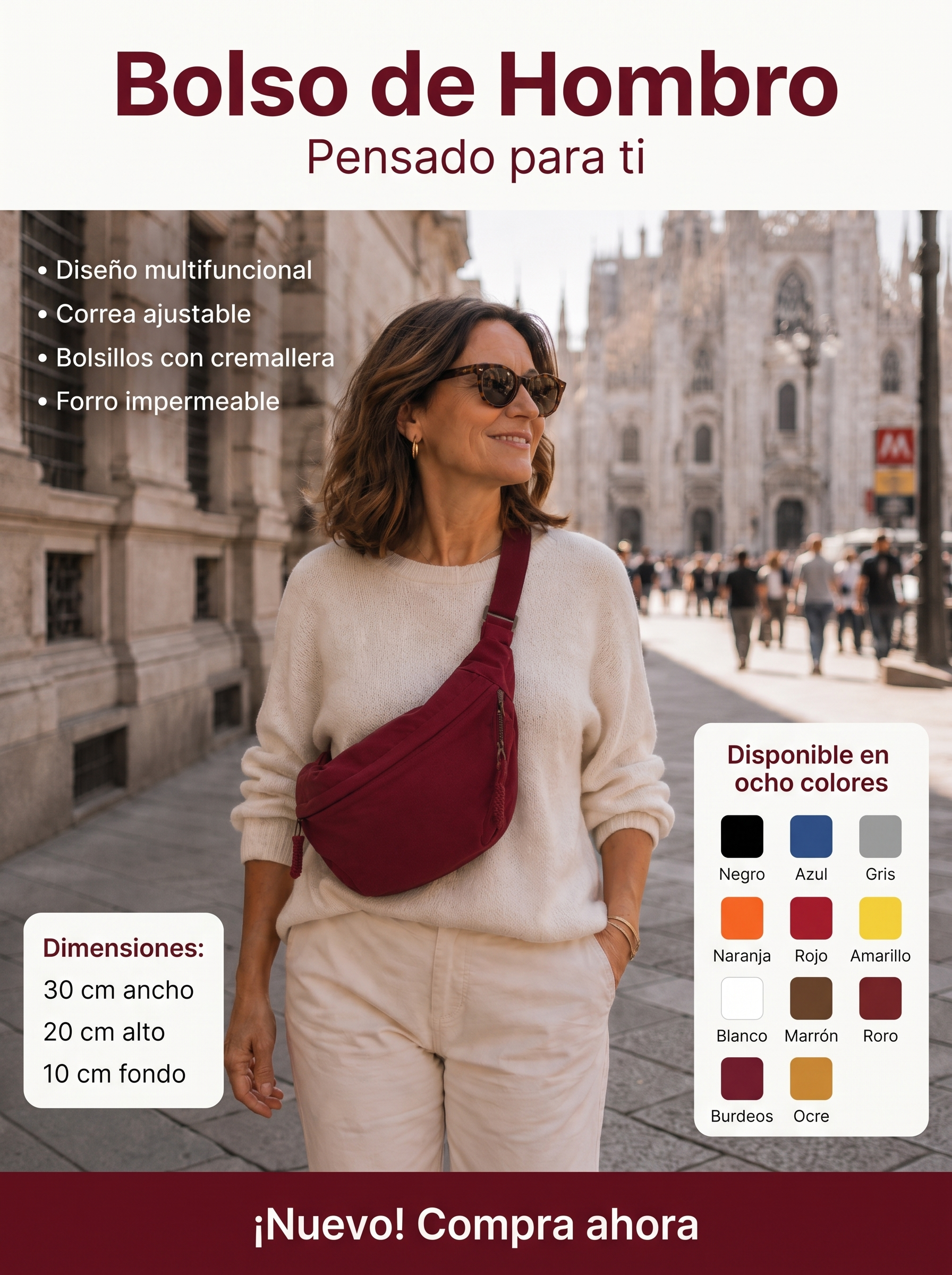 Carmela · Bolso de Hombro Burdeos — detalles