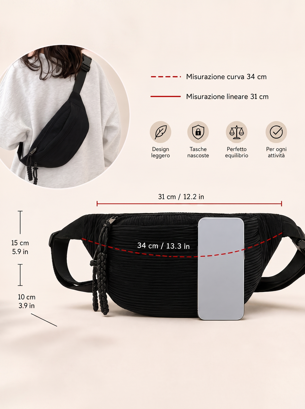 Coral · Bolso de Hombro de Pana — nuevo