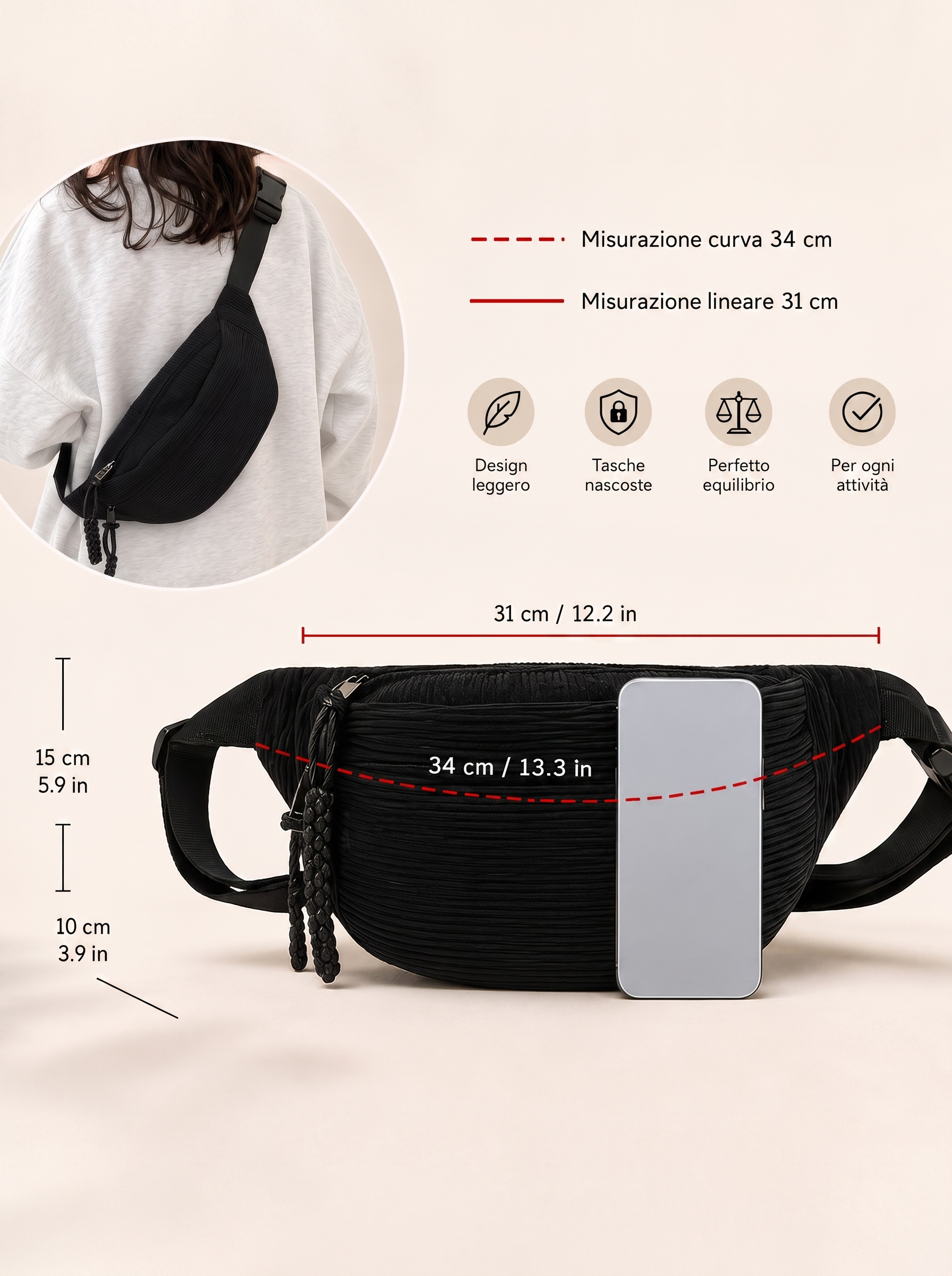 Coral · Bolso de Hombro de Pana — nuevo