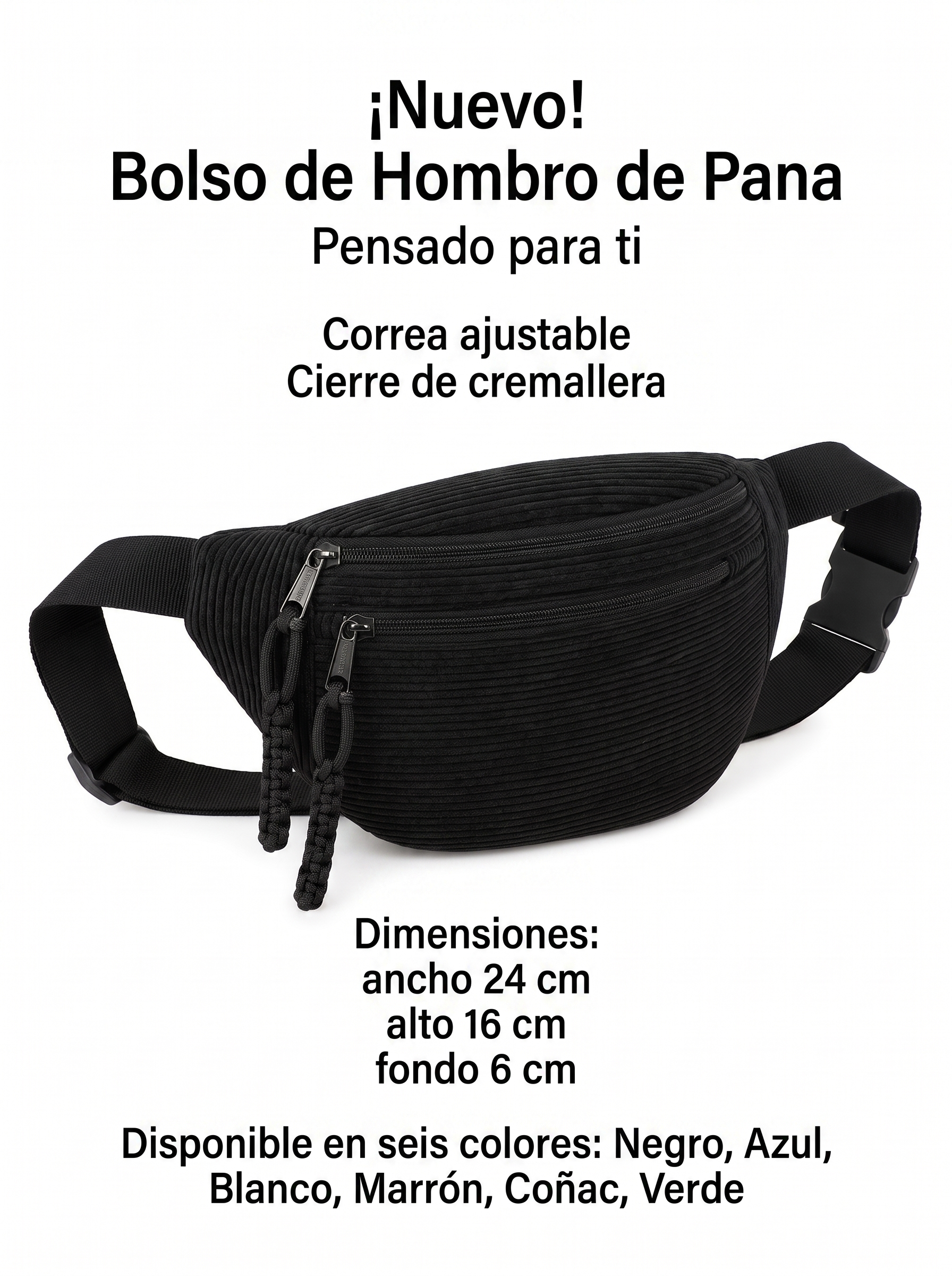 Coral · Bolso de Hombro de Pana — detalles