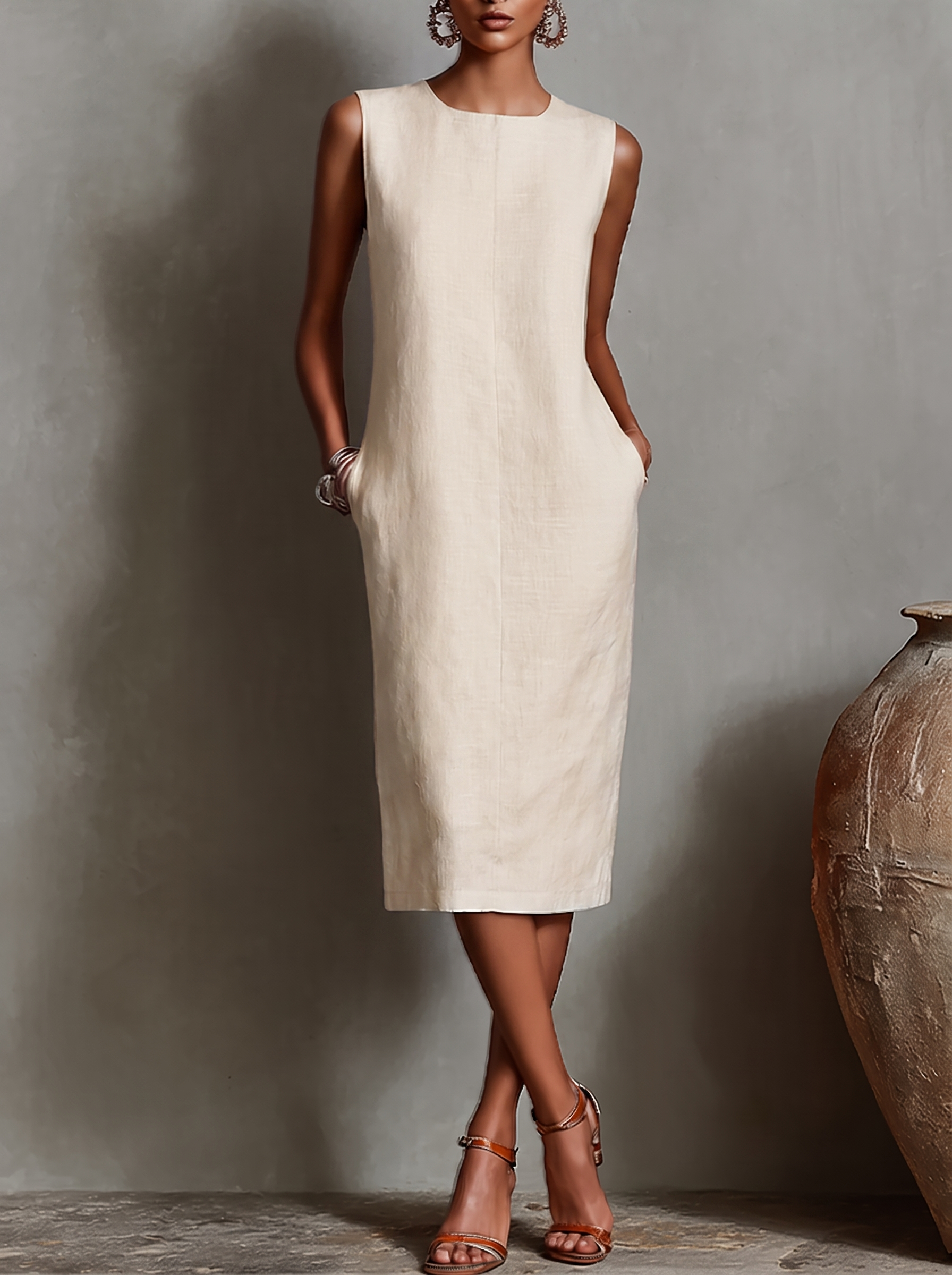 Sofía · Vestido Midi de Lino — Blanco