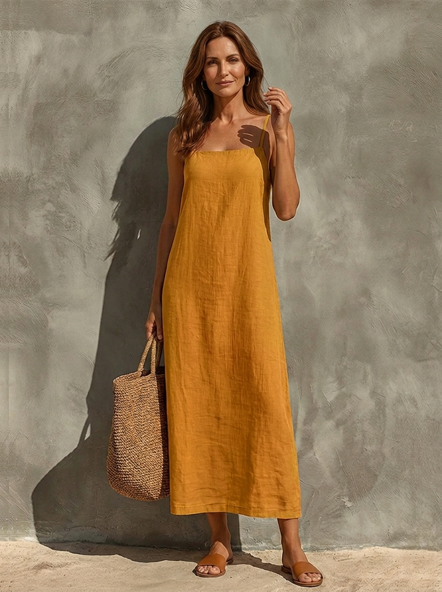 Carmen · Vestido escote cuadrado en amarillo