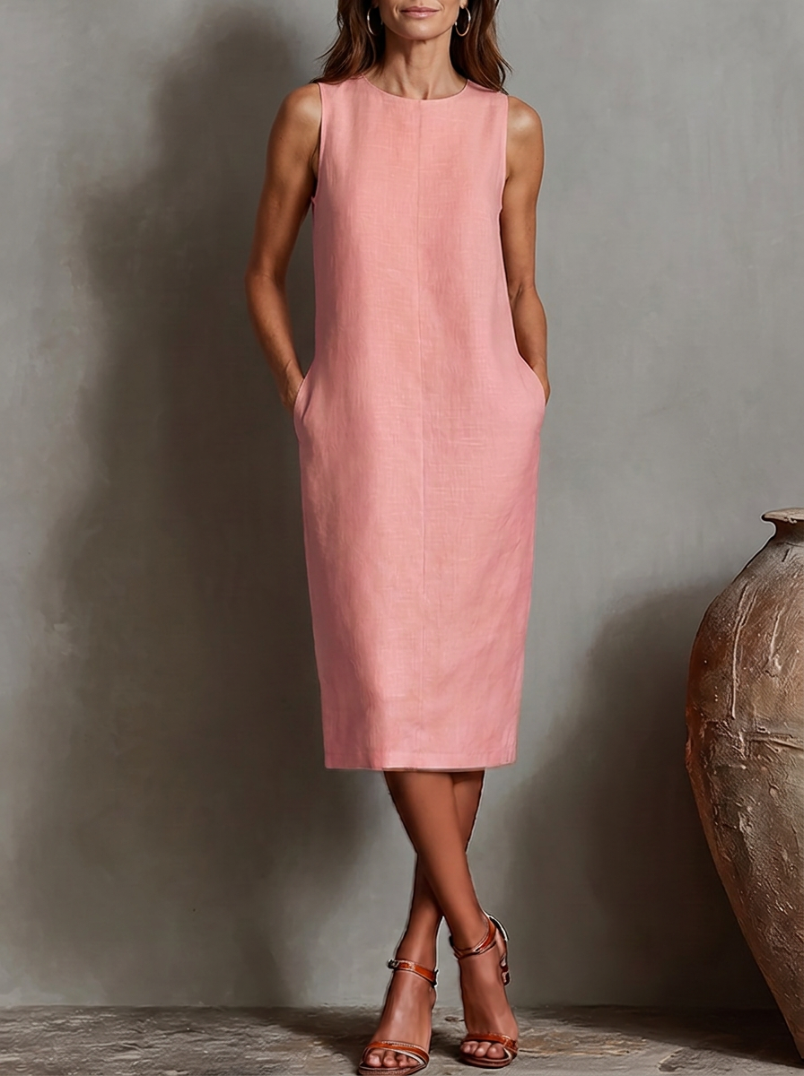 Sofía · Vestido midi efecto lino en rosa