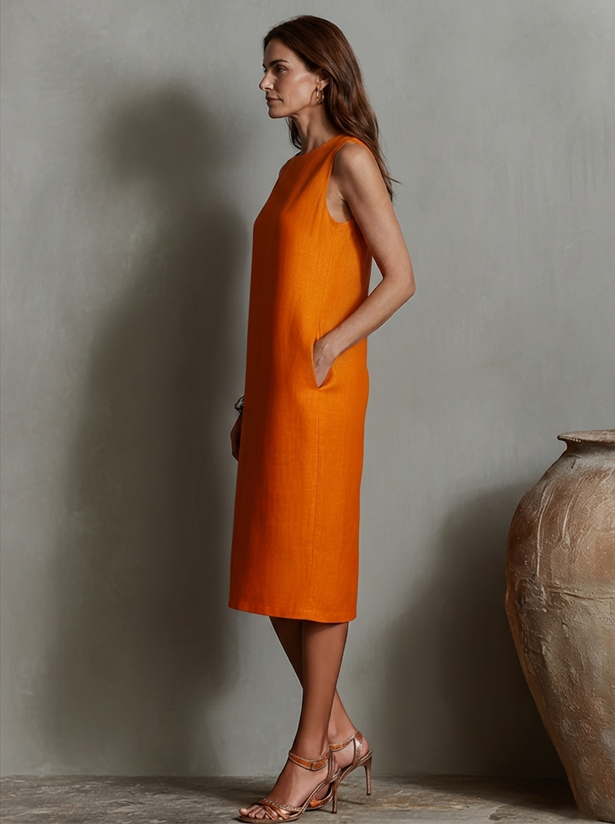 Sofía en naranja · perfil lateral