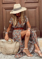 Justine | Vestido largo bohemio fluido con cinturón