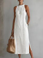 Vestido Jimena Midi Bordado Cuello Mao
