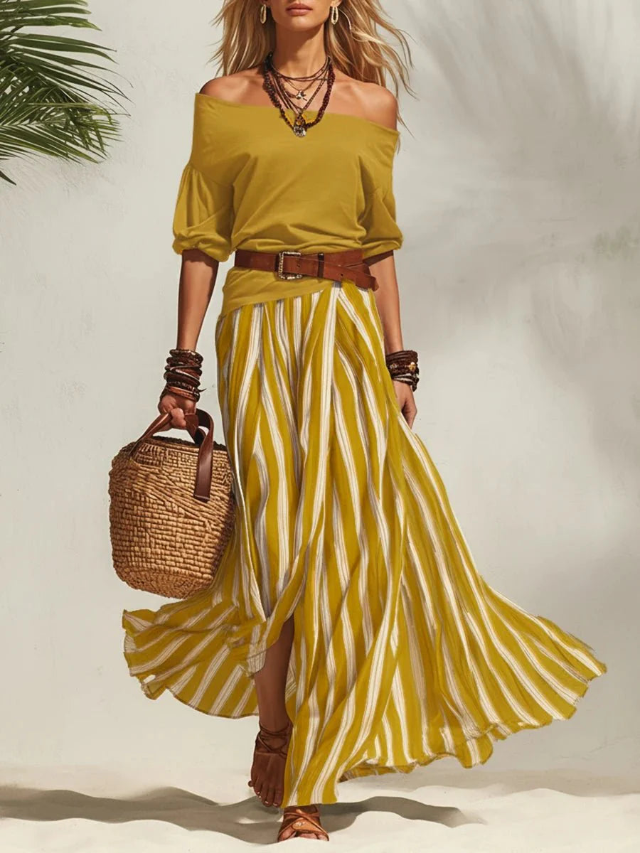 Isabella · Conjunto Verano Top Hombros y Falda de Rayas