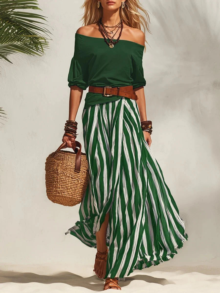Isabella · Conjunto Verano Top Hombros y Falda de Rayas
