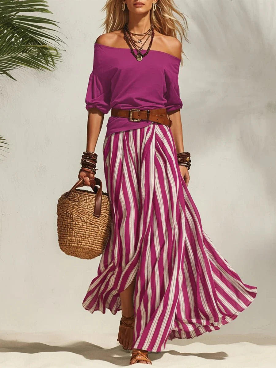 Isabella · Conjunto Verano Top Hombros y Falda de Rayas