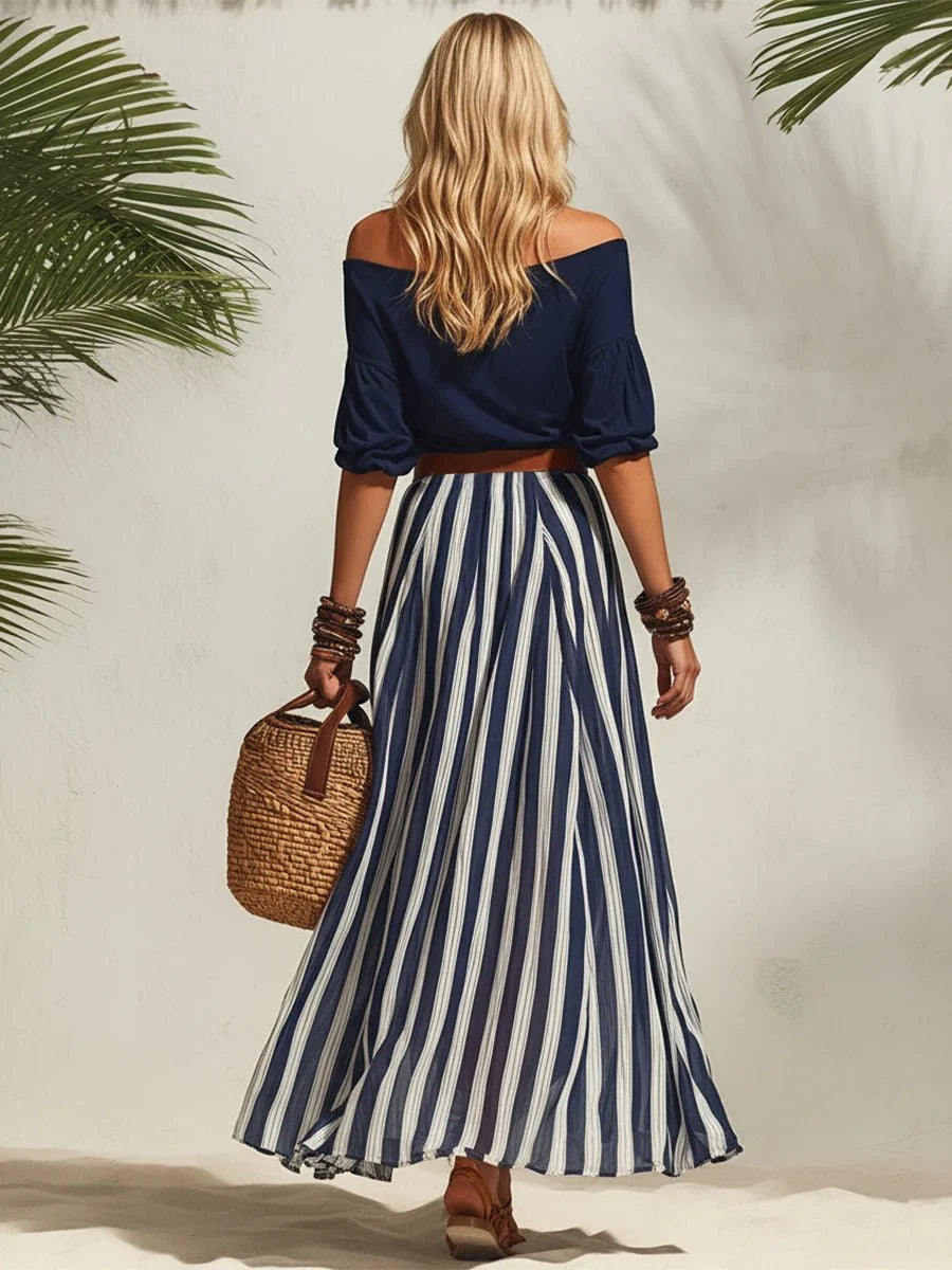 Isabella · Conjunto Verano Top Hombros y Falda de Rayas