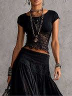 Patricia · Conjunto Top de Encaje y Falda Maxi Plisada