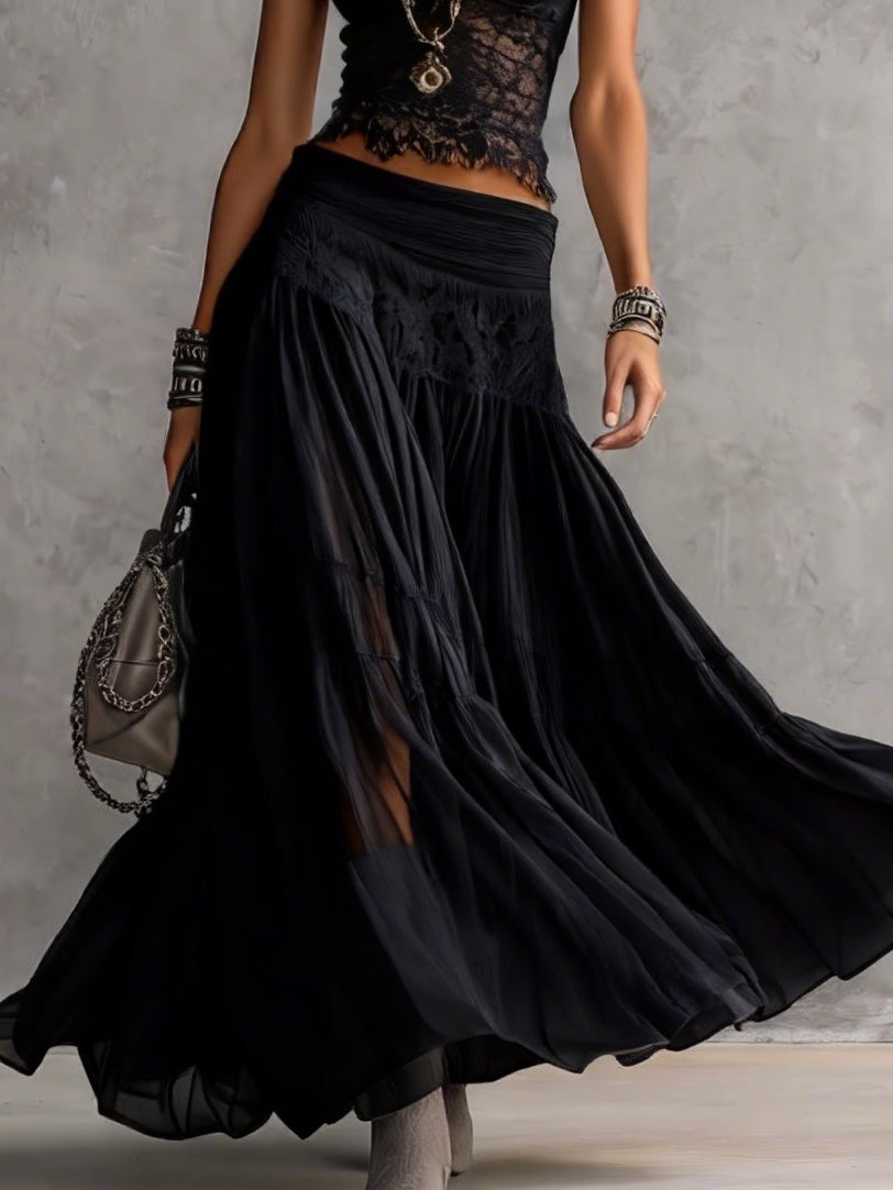 Patricia · Conjunto Top de Encaje y Falda Maxi Plisada